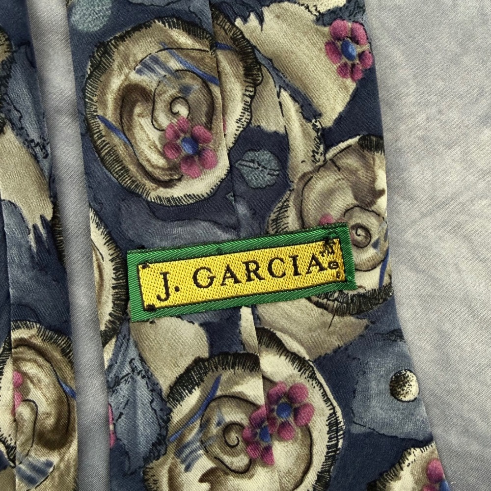 J. Garcia Snail Garden Collection Nine Silk Tie Blue Abstract Floral Stonehenge - Picture 5 of 9